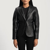 Ridum Black Leather Quilted Blazer Jacket